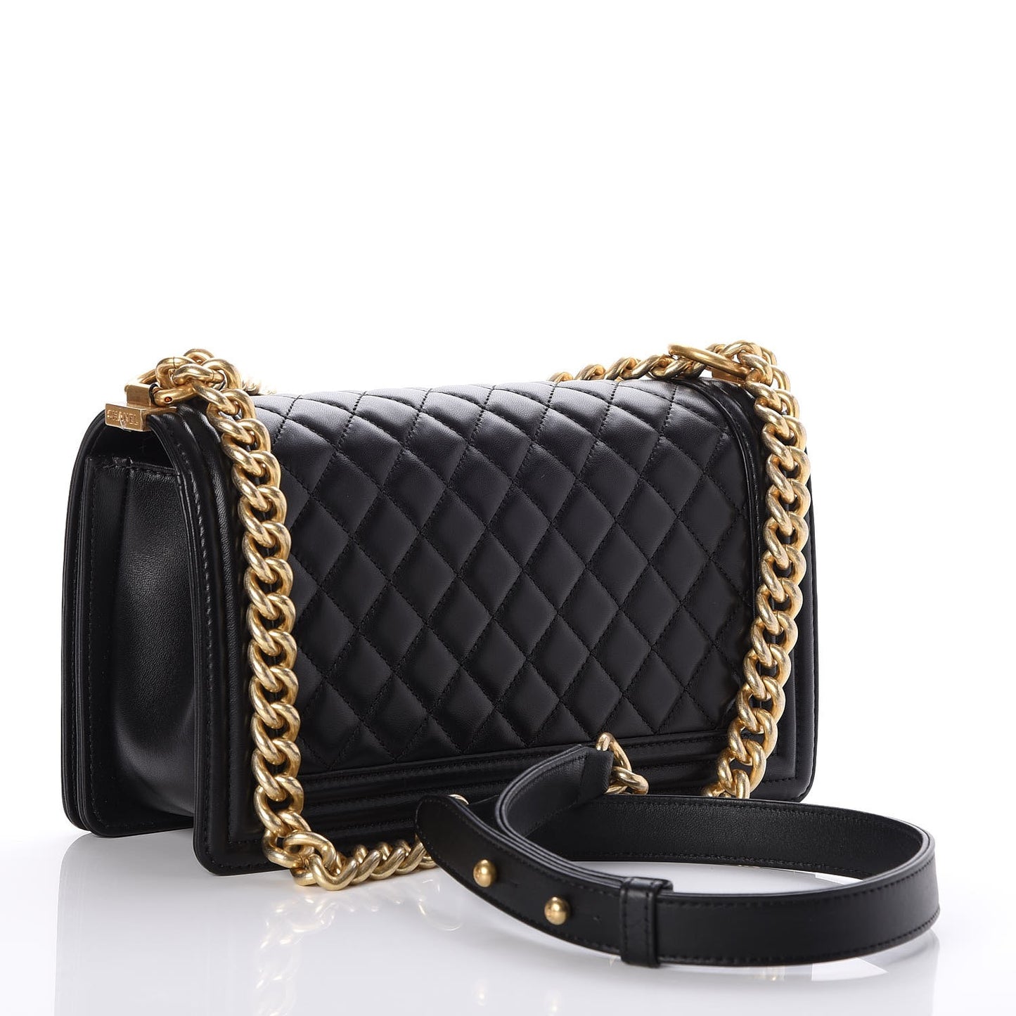 Lambskin Quilted Medium Boy Flap Black