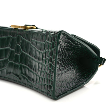Balenciaga Shiny Calfskin Crocodile Embossed Small Hourglass Top Handle Bag Forest Green 8 of 8
