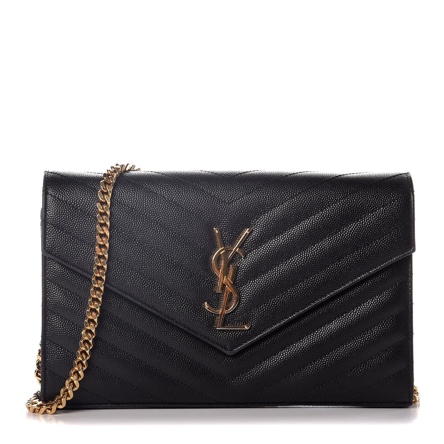 Grain De Poudre Matelasse Chevron Monogram Chain Wallet Black