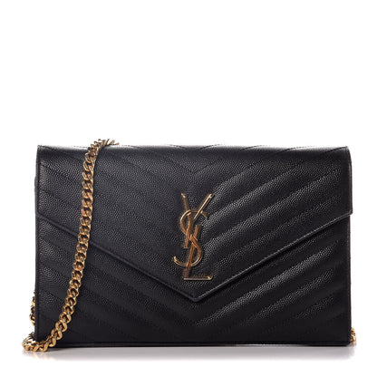 Saint Laurent Grain De Poudre Matelasse Chevron Monogram Chain Wallet Black 1 of 7