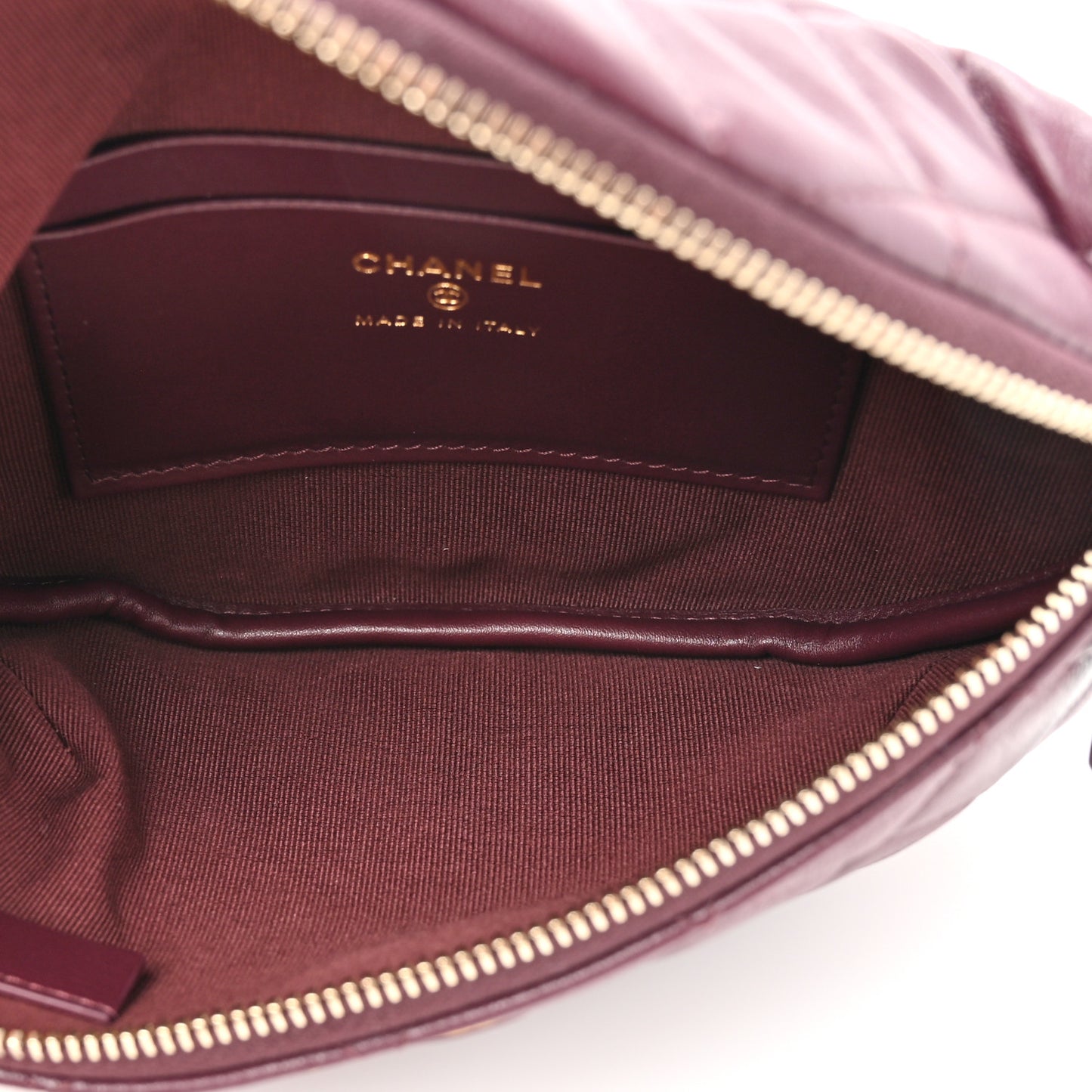Shiny Lambskin Enamel Quilted Waist Bag Fanny Pack Burgundy Burgundy
