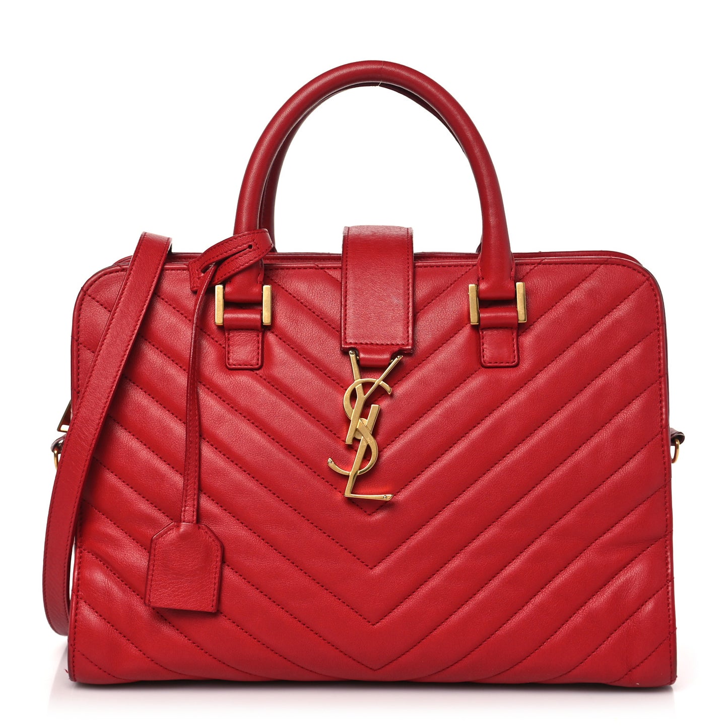 Calfskin Matelasse Chevron Small Monogram Cabas Lipstick Red