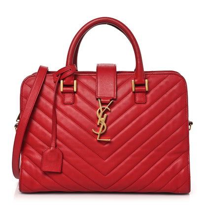 Saint Laurent Calfskin Matelasse Chevron Small Monogram Cabas Lipstick Red 1 of 14