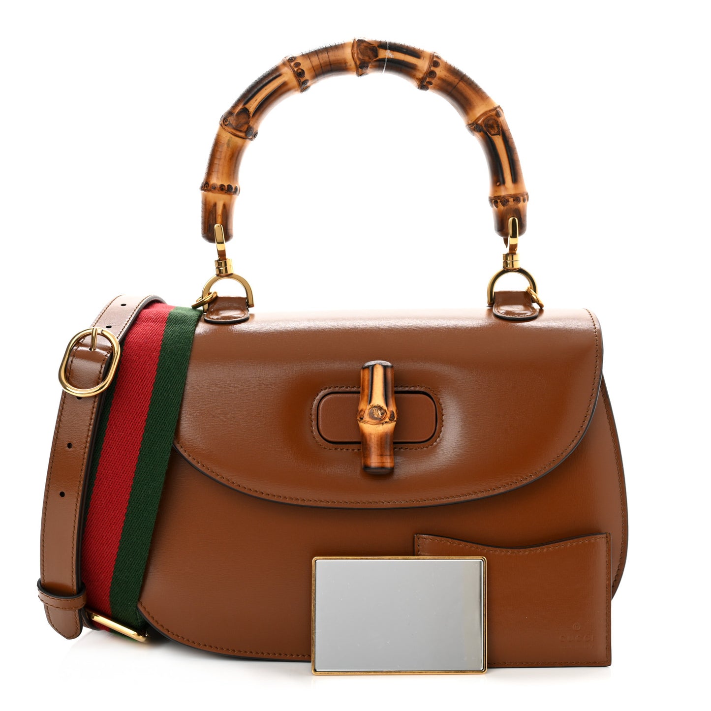 Boarded Dyana Lux Calfskin Web Medium Bamboo 1947 Top Handle Bag Brown