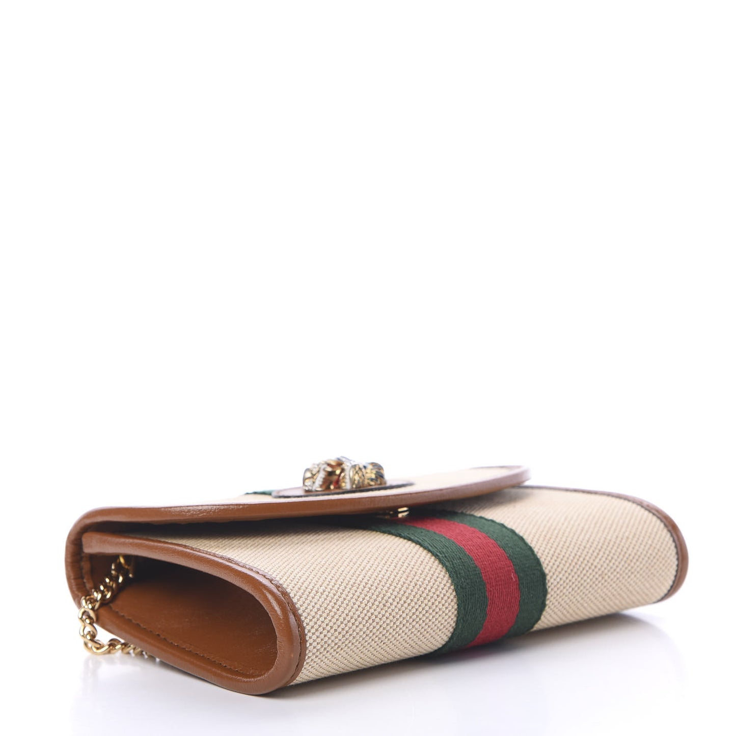 Vintage Canvas Calfskin Web Mini Rajah Slim Flap Shoulder Bag Sand Light Cuir