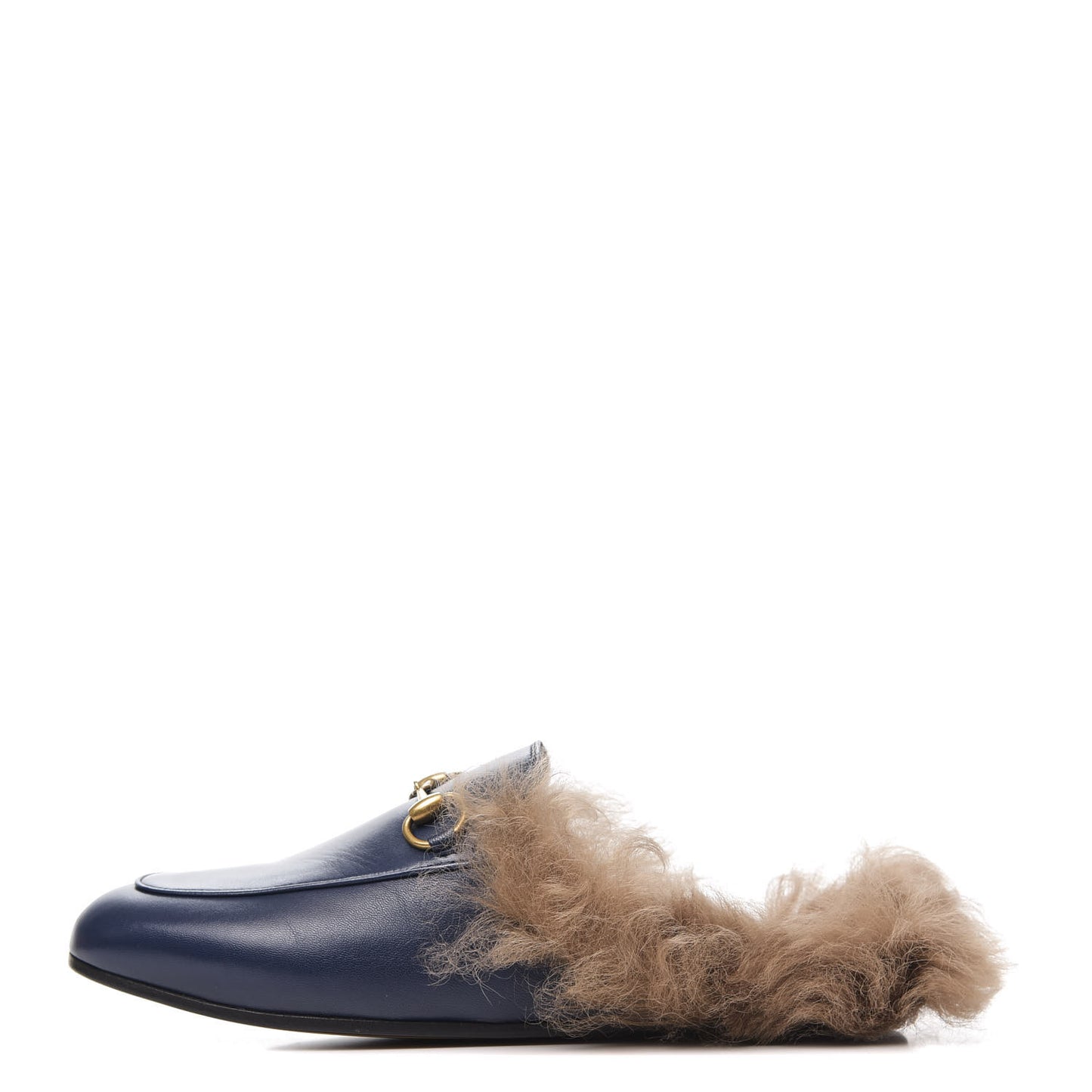 Malaga Kid Fur Womens Princetown Slippers 35.5 Blue Agata