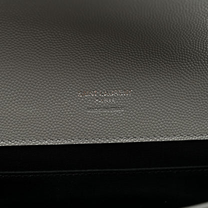 Saint Laurent Grain De Poudre Textured Mixed Matelasse Triquilt Monogram Clutch Storm 6 of 8