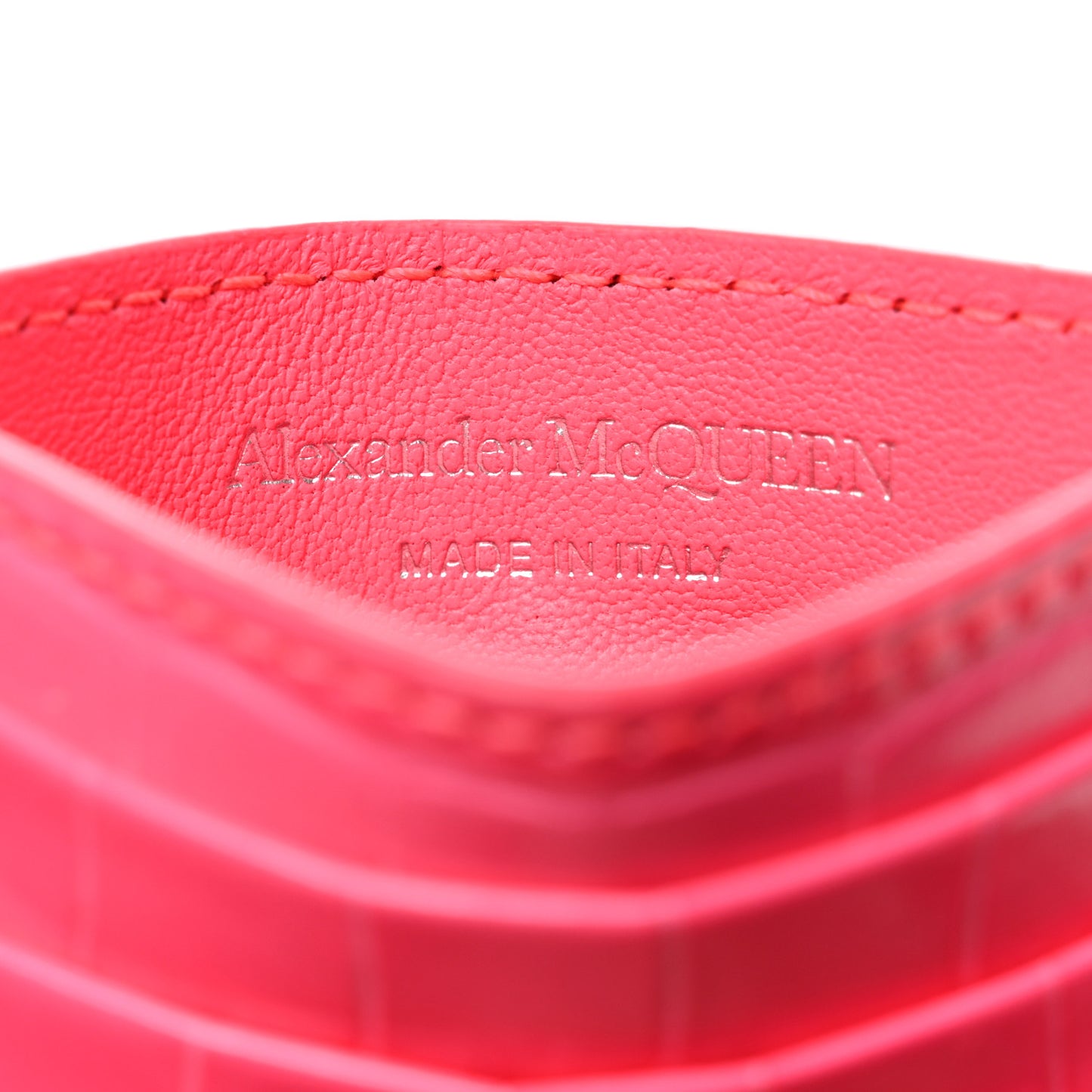 Calfskin Crocodile Embossed Skull Card Holder Neon Pink