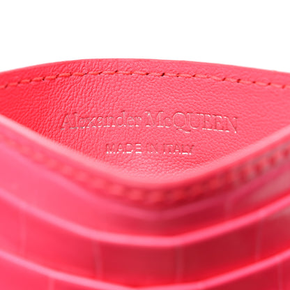 Alexander McQueen Calfskin Crocodile Embossed Skull Card Holder Neon Pink 6 of 8