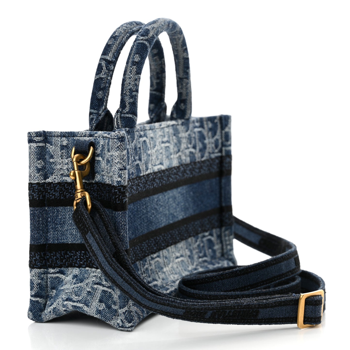 Denim Oblique Mini Book Tote With Strap Blue