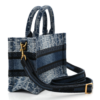 Christian Dior Denim Oblique Mini Book Tote With Strap Blue 3 of 12