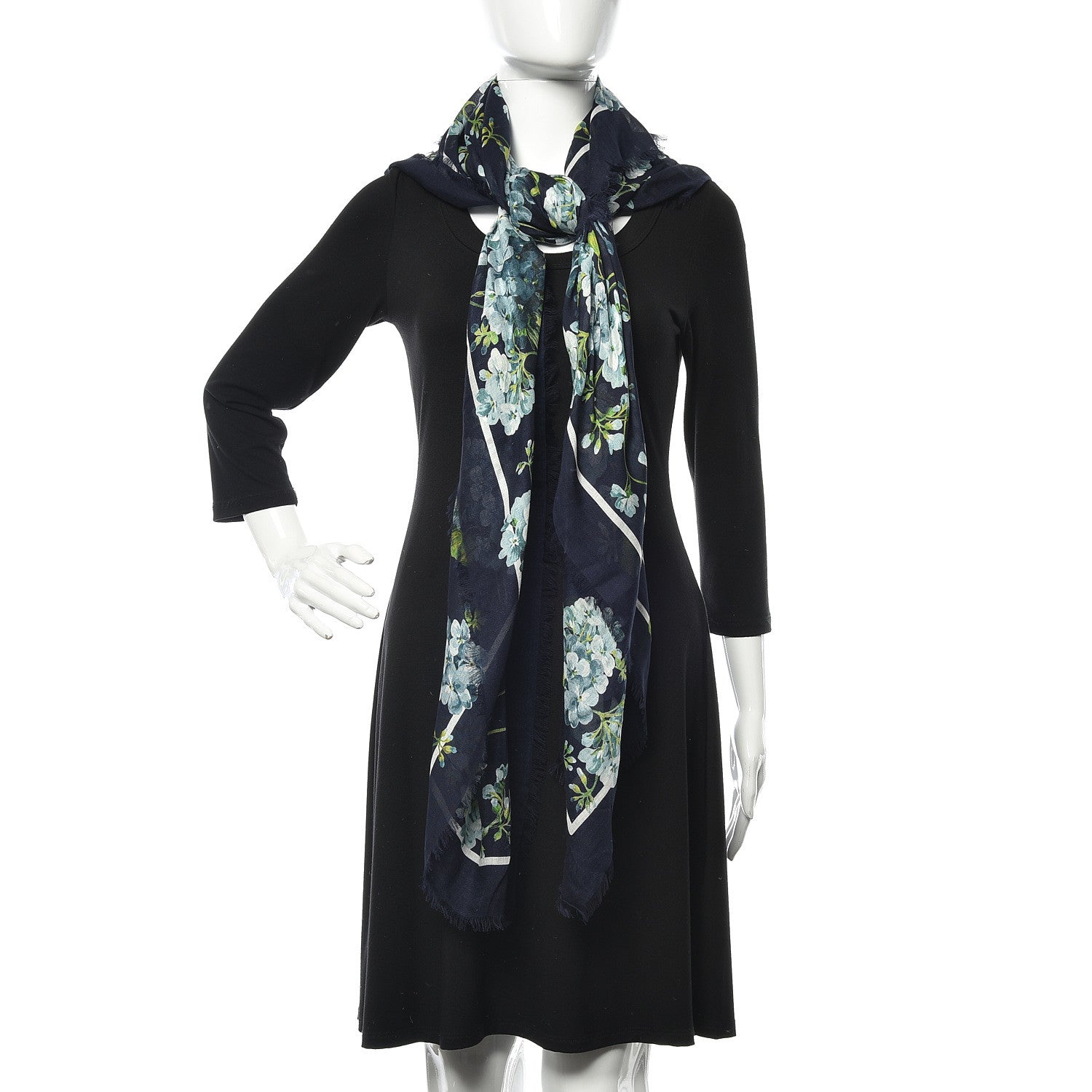 Gucci Modal Silk New Bloom Square Scarf Midnight Blue Sky Blue 2 of 3
