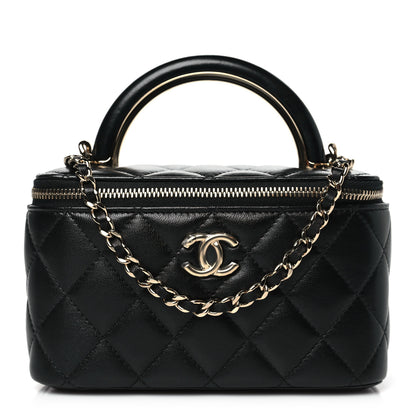 Chanel Lambskin Quilted Small Charming Top Handle Vanity Case With Chain Black 1 of 10