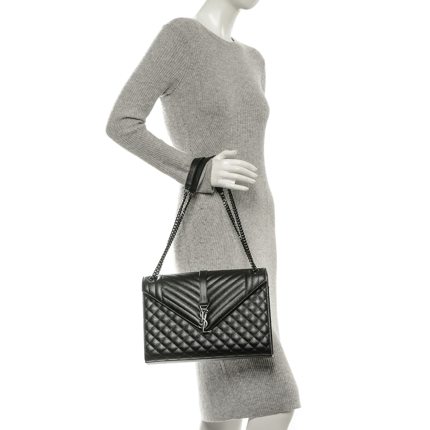 Grain De Poudre Textured Mixed Matelasse Large Triquilt Monogram Monochrome Satchel Black