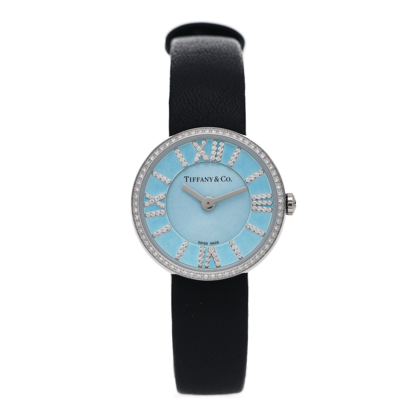 Stainless Steel Calfskin Diamond Bezel 24mm Atlas 2-Hand Quartz Watch Tiffany Blue