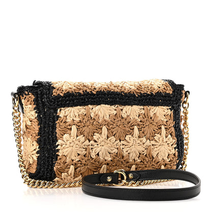Gucci Raffia Azalea Calfskin Crochet Flower Small GG Marmont Shoulder Bag Natural Ecru Black 3 of 11