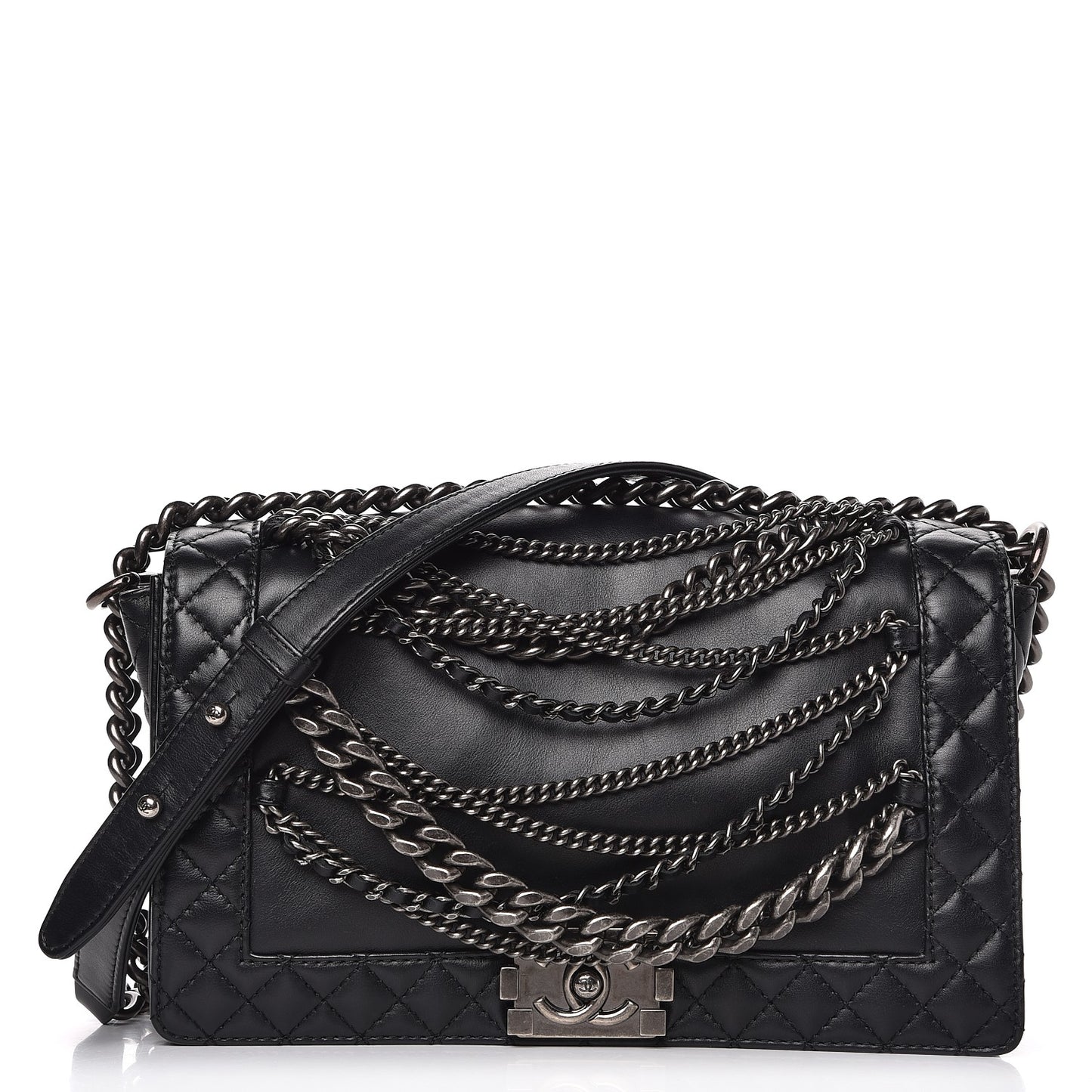 Calfskin Enchained Medium Boy Flap Black