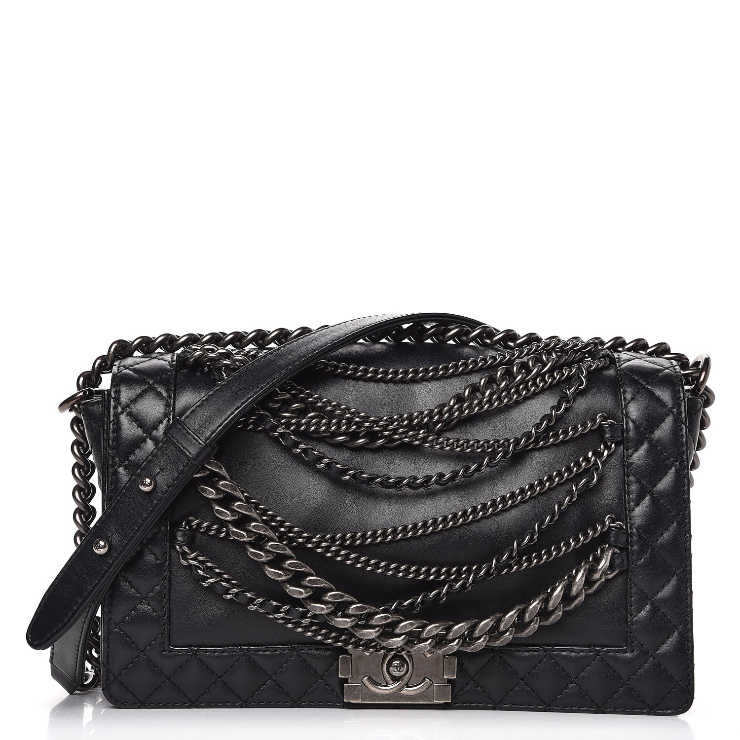 Chanel Calfskin Enchained Medium Boy Flap Black 1 of 8