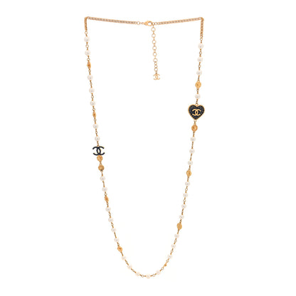 Chanel Metal Enamel CC Denim Heart Long Necklace Gold Black White 3 of 4
