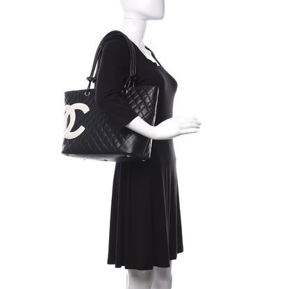 Chanel Calfskin Quilted Large Cambon Tote Black White 2 of 14