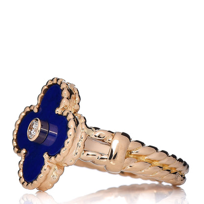 Van Cleef & Arpels 18K Yellow Gold Diamond Lapis Lazuli Vintage Alhambra Ring 50 5.25 3 of 6