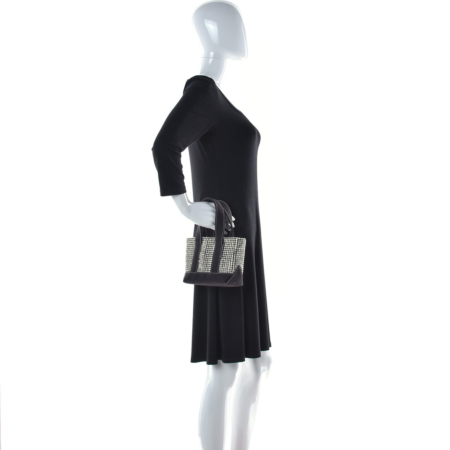 Mesh Crystal Rhinestone Mini Cruiser Tote Black Silver