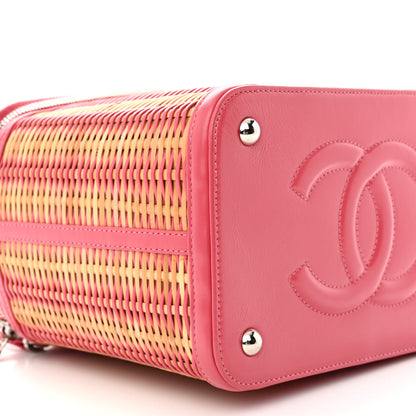 Chanel Glazed Calfskin Raffia Vanity Case Bag Pink 9 of 10