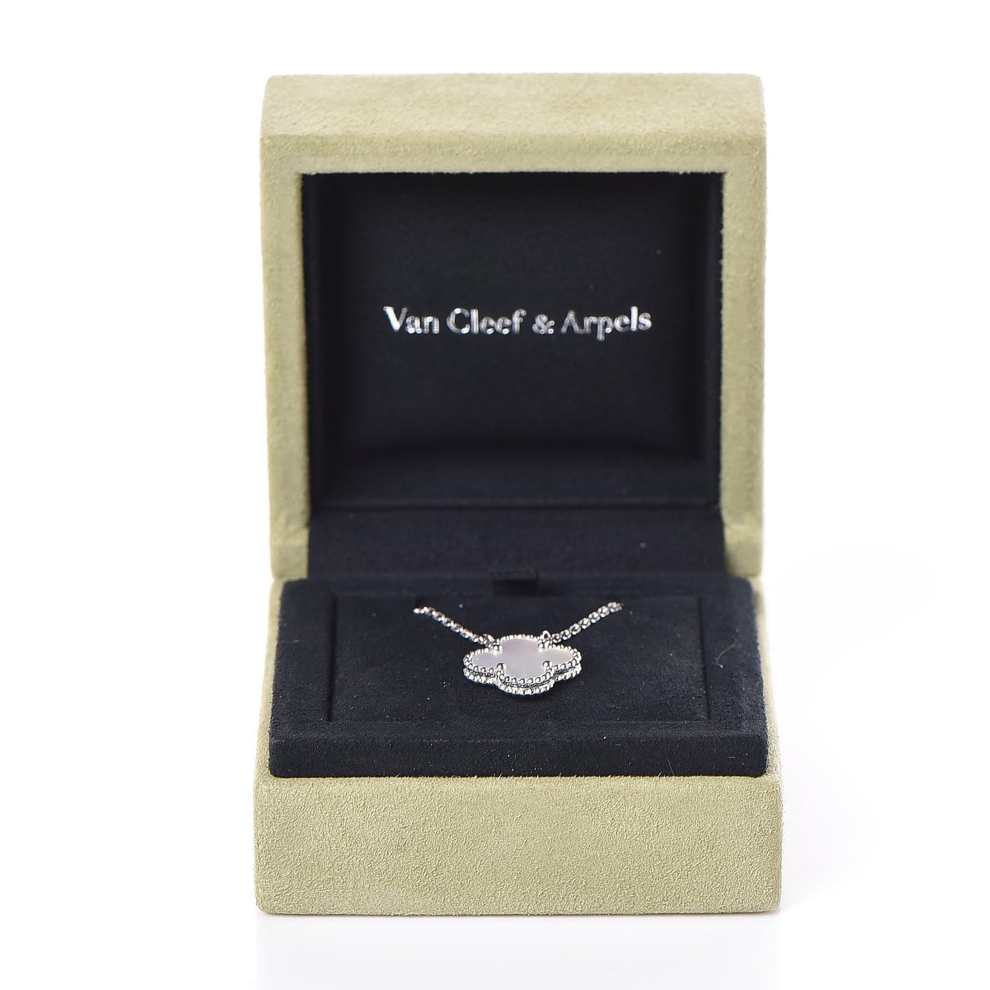 18K White Gold Mother of Pearl Vintage Alhambra Pendant Necklace