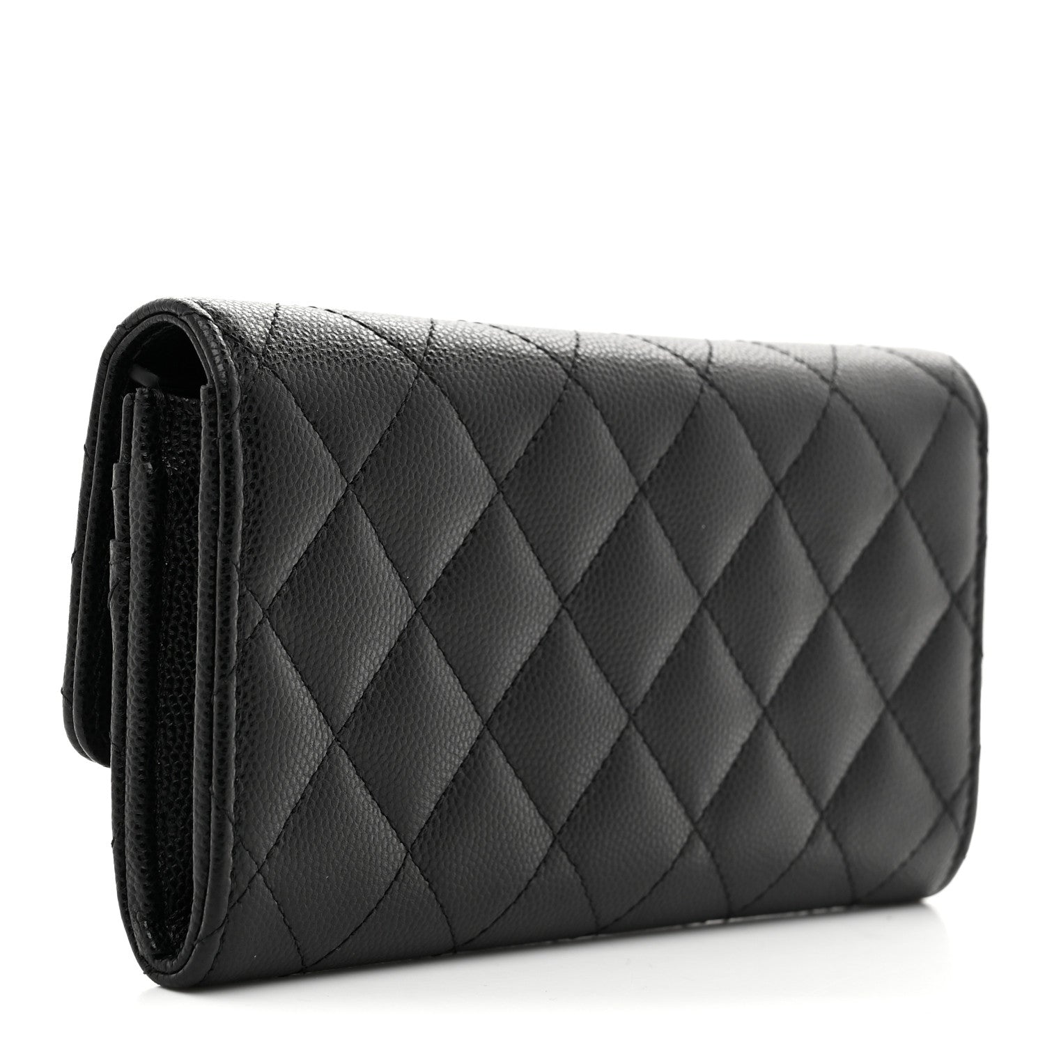 Chanel Caviar Quilted Crystal CC Large Gusset Flap Wallet Black 3 of 8