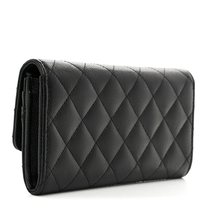 Chanel Caviar Quilted Crystal CC Large Gusset Flap Wallet Black 3 of 8