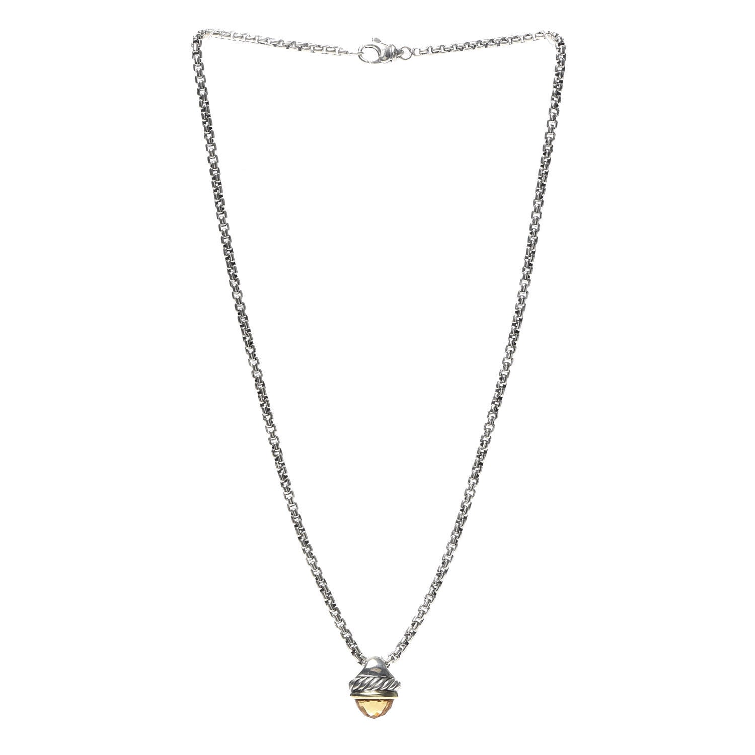 David Yurman Sterling Silver 14K Yellow Gold Citrine Acorn Pendant Necklace 3 of 5
