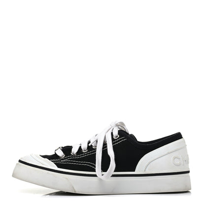 Chanel Canvas Lace Up Cap Toe Sneakers 36.5 Black 1 of 12