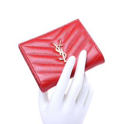 Saint Laurent Grain De Poudre Matelasse Chevron Monogram Zipped Card Case Bandana Red 2 of 8