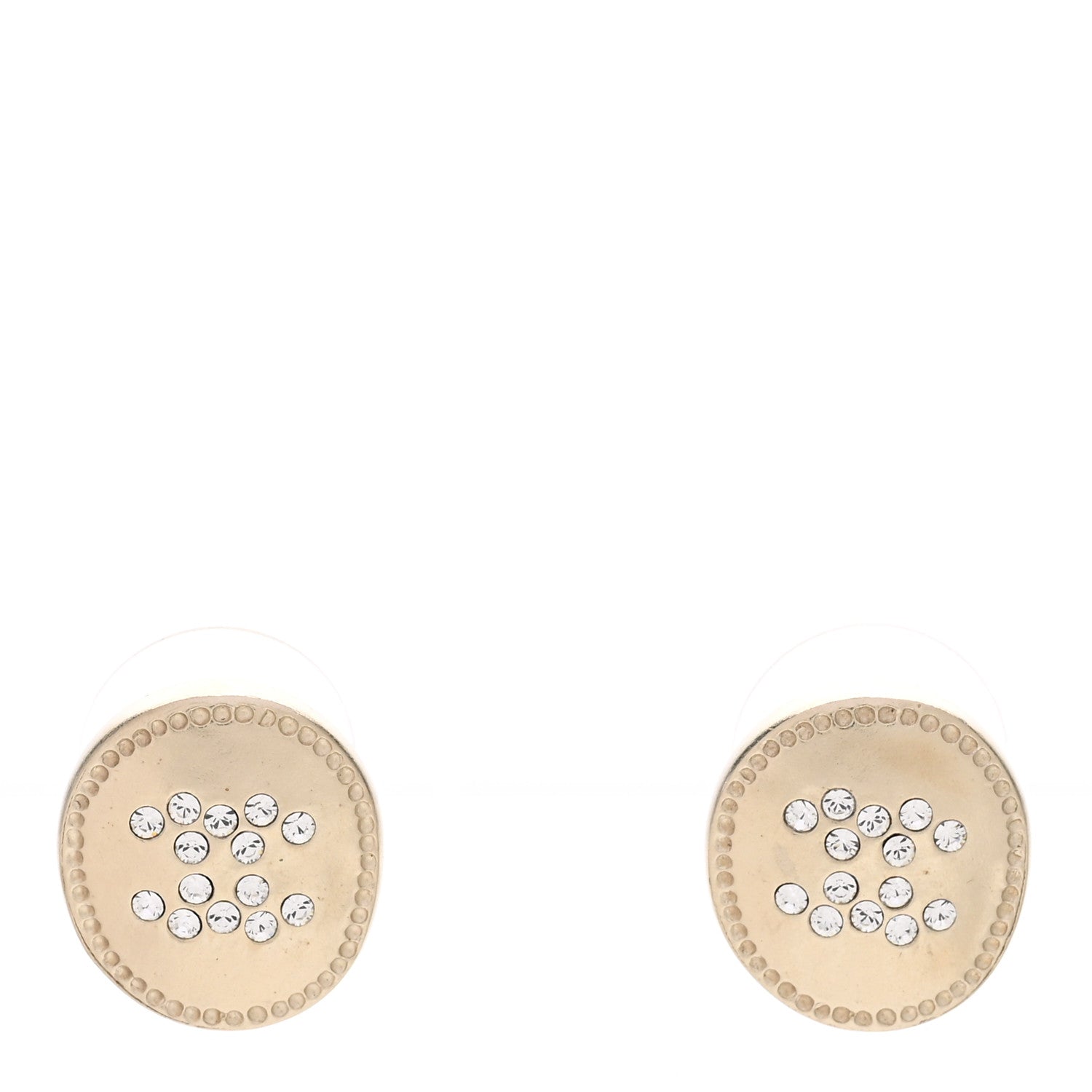 Chanel Crystal CC Round Earrings Gold 1 of 5