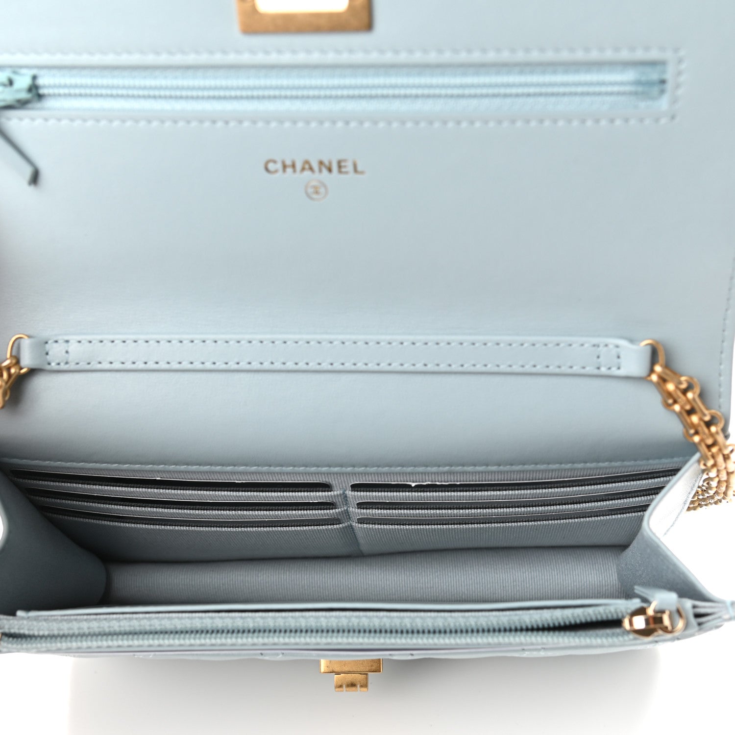 Chanel Aged Calfskin Quilted Reissue Wallet On Chain WOC Light Blue 5 of 12
