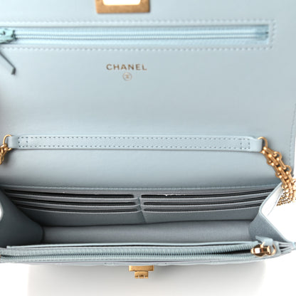 Chanel Aged Calfskin Quilted Reissue Wallet On Chain WOC Light Blue 5 of 12