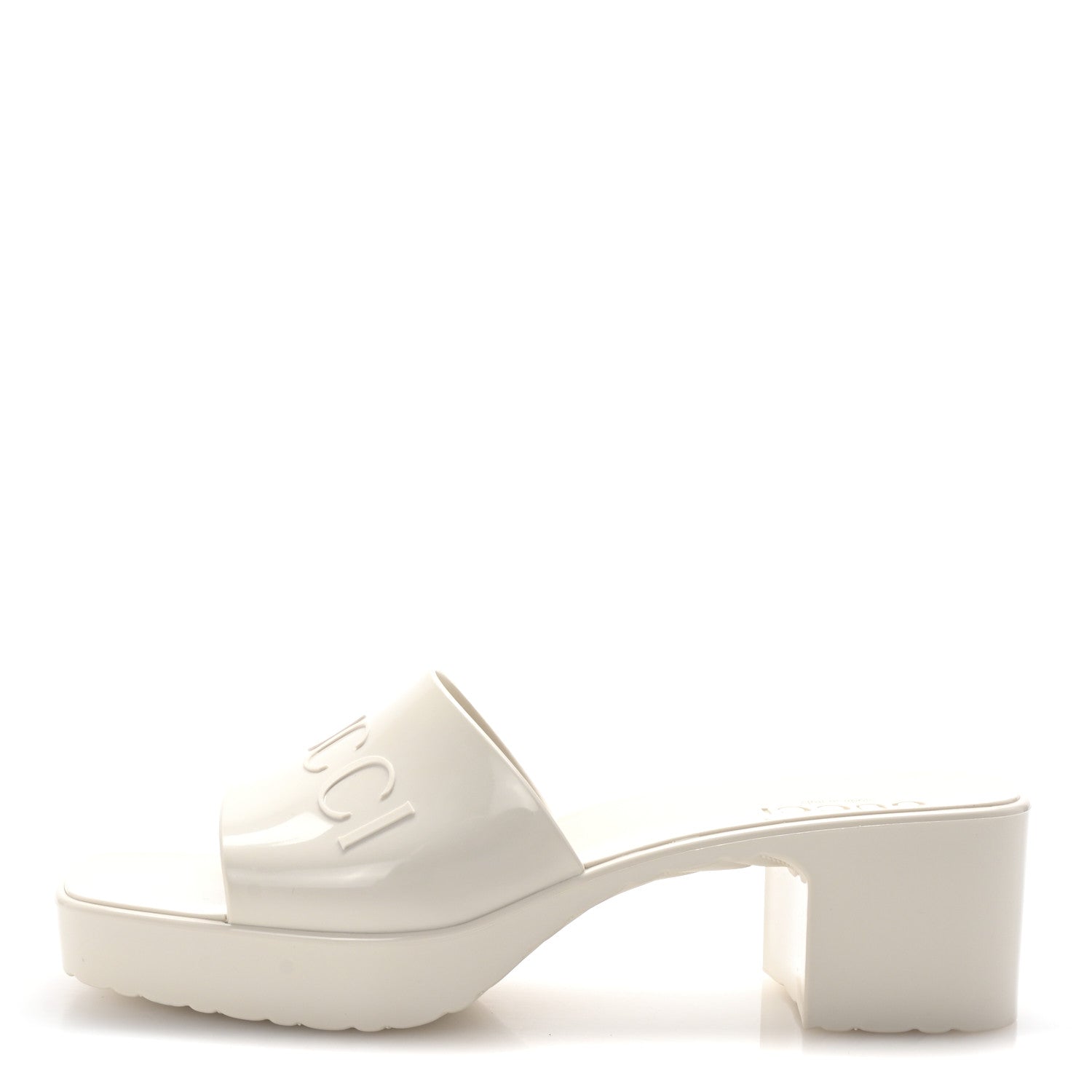Gucci Rubber Gucci Logo Womens Platform 20/60mm Slide Sandals 39 Mystic White 1 of 10