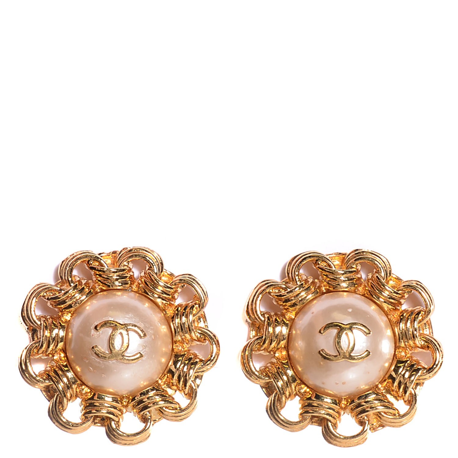 Chanel Pearl CC Clip On Earrings Gold 1 of 5