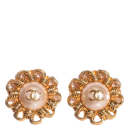 Chanel Pearl CC Clip On Earrings Gold 1 of 5