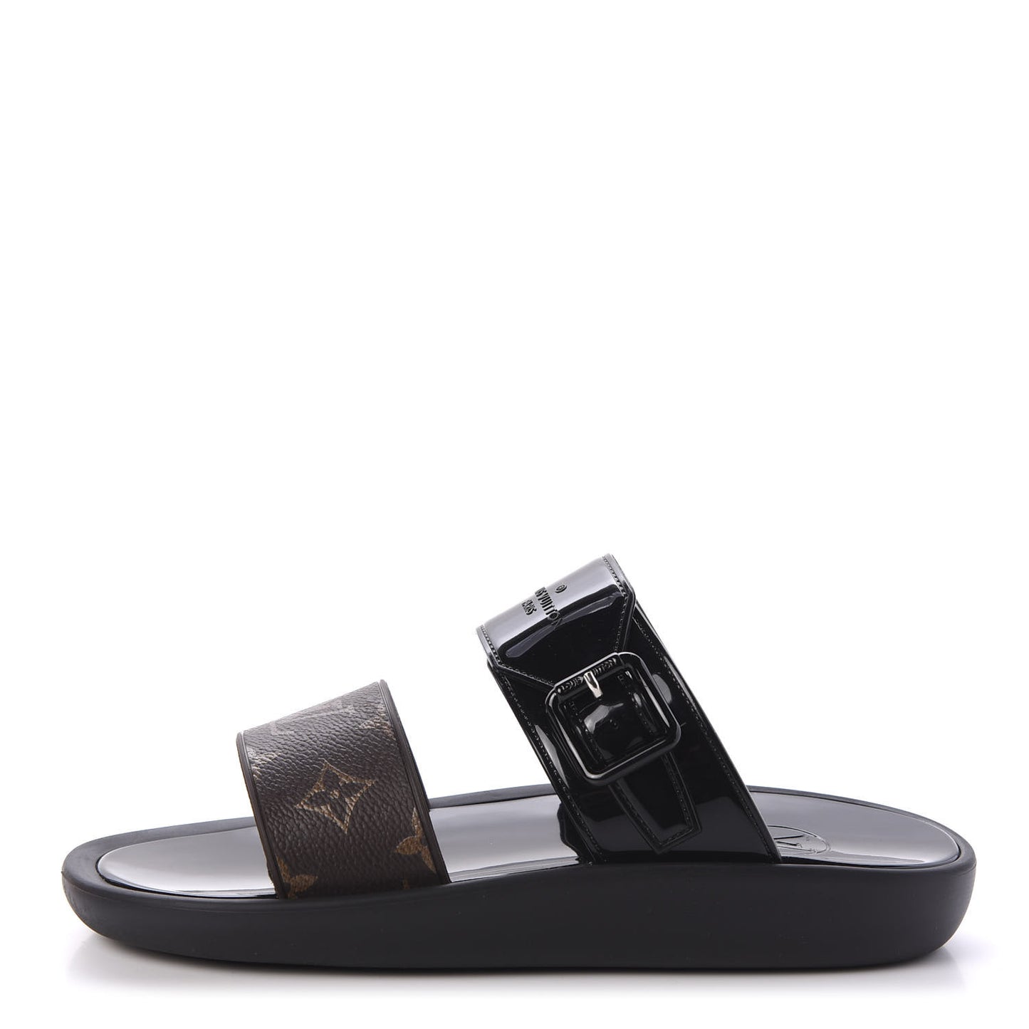 Monogram Sunbath Flat Mule Sandals 38 Black