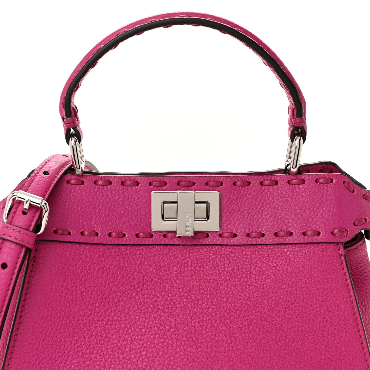 Fendi Vitello Granato Camoscio Selleria Macro Stitchings Mini Peekaboo Iconic Satchel Magenta 8 of 10