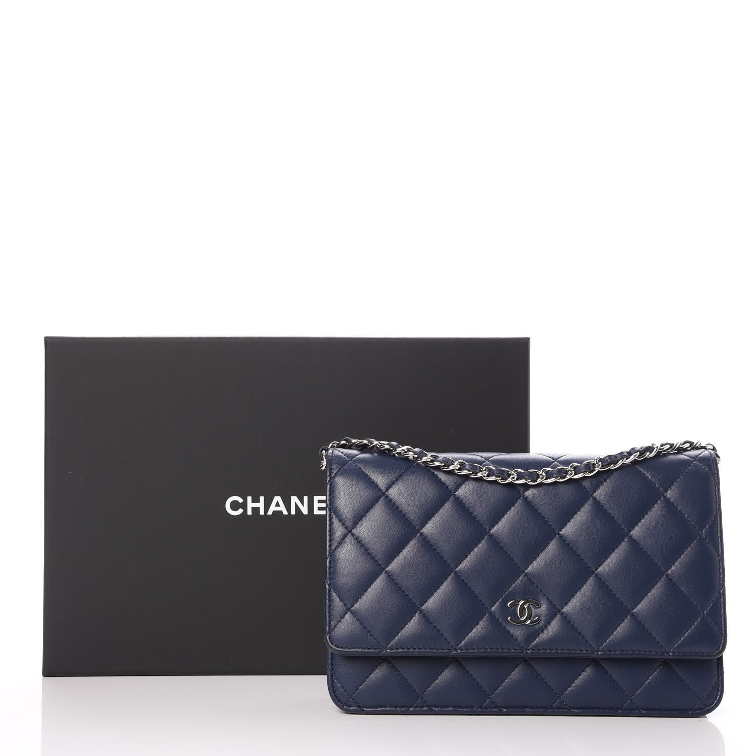 Chanel Lambskin Quilted Wallet On Chain WOC Navy Blue 9 of 9