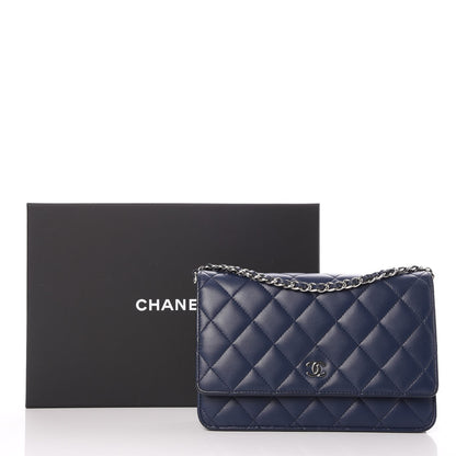 Chanel Lambskin Quilted Wallet On Chain WOC Navy Blue 9 of 9