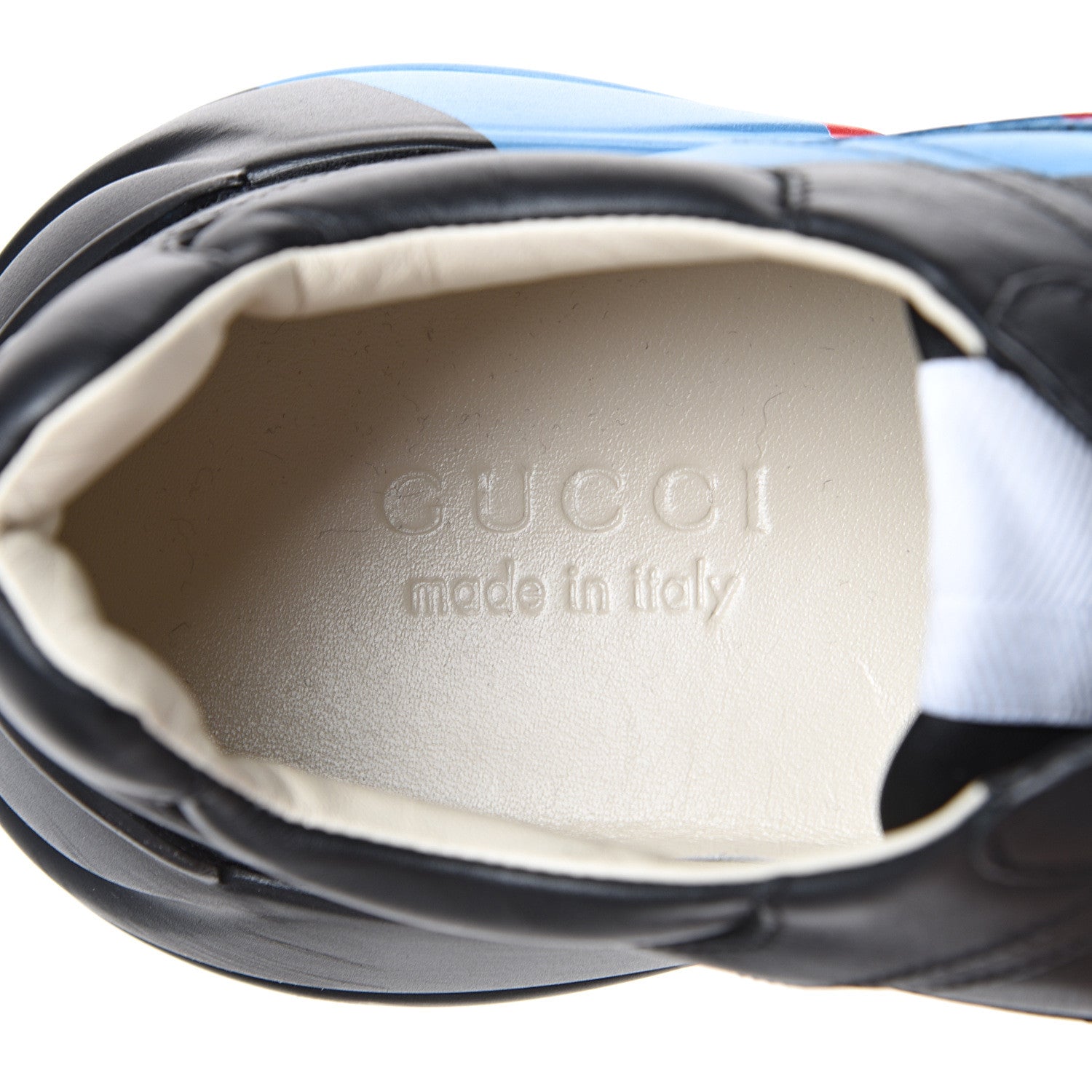 Gucci Calfskin Web Printed Mens Rhyton Sneakers 8 Black 7 of 10