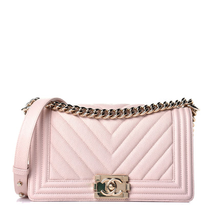 Chanel Caviar Chevron Quilted Medium Boy Flap Nude 1 of 10