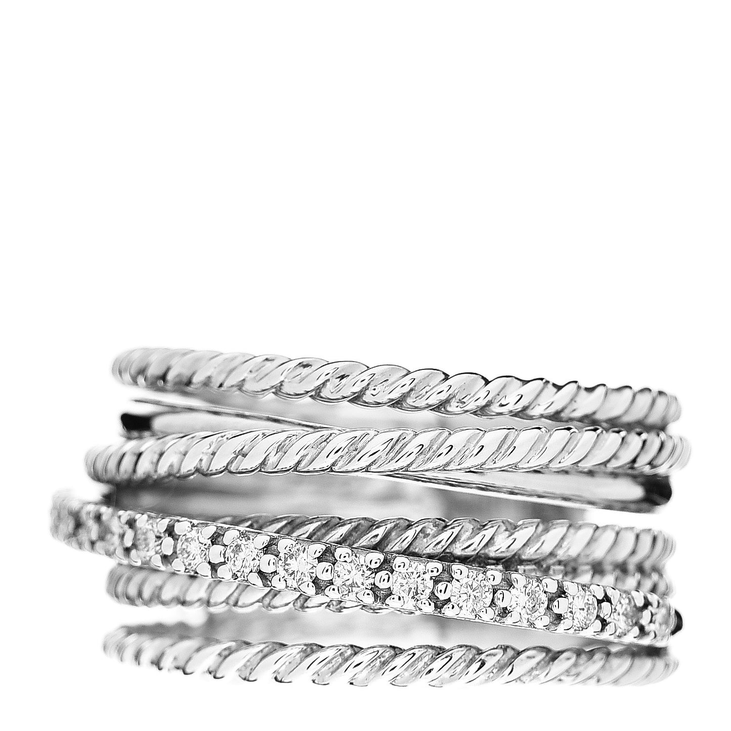 Sterling Silver Diamond 11mm Wide Crossover Cable Ring 54 6.75