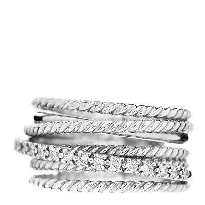 David Yurman Sterling Silver Diamond 11mm Wide Crossover Cable Ring 54 6.75 1 of 4