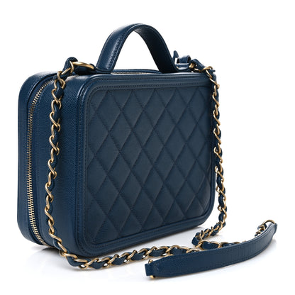 Chanel Caviar Quilted Medium CC Filigree Vanity Case Dark Blue 3 of 11