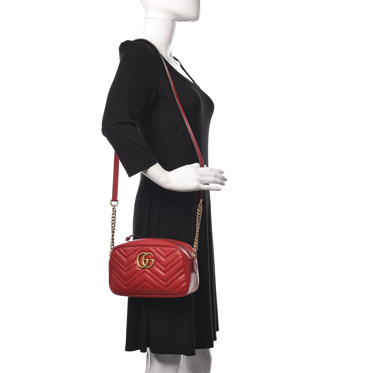 Gucci Calfskin Matelasse Small GG Marmont Chain Shoulder Bag Hibiscus Red 2 of 10
