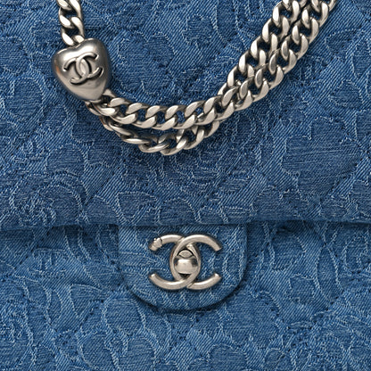 Chanel Denim Quilted Medium Camellia Sweetheart Flap Blue 8 of 10